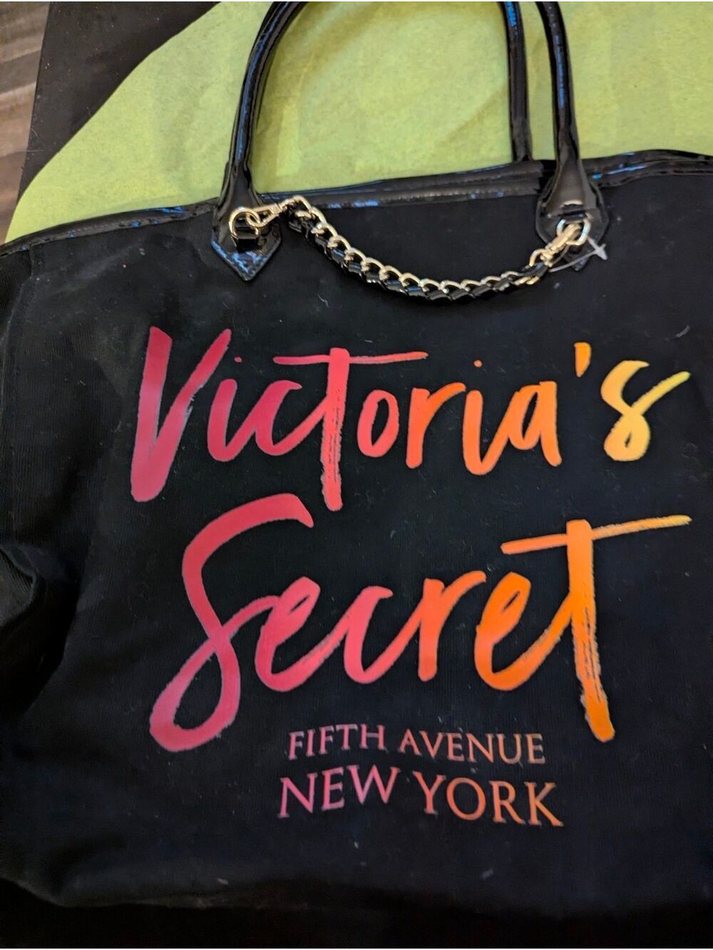Victoria's Secret Black/Neon Logo Tote Bag